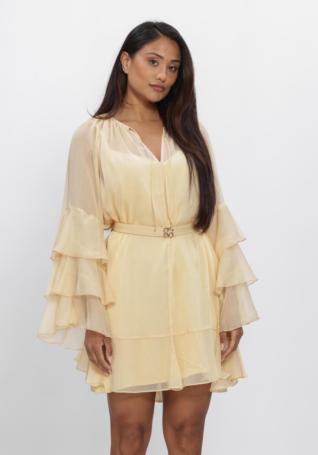 DANTE6 Mini robe SOLSTICE BOHO CHIFFON SHORT DRESS en jaune - large