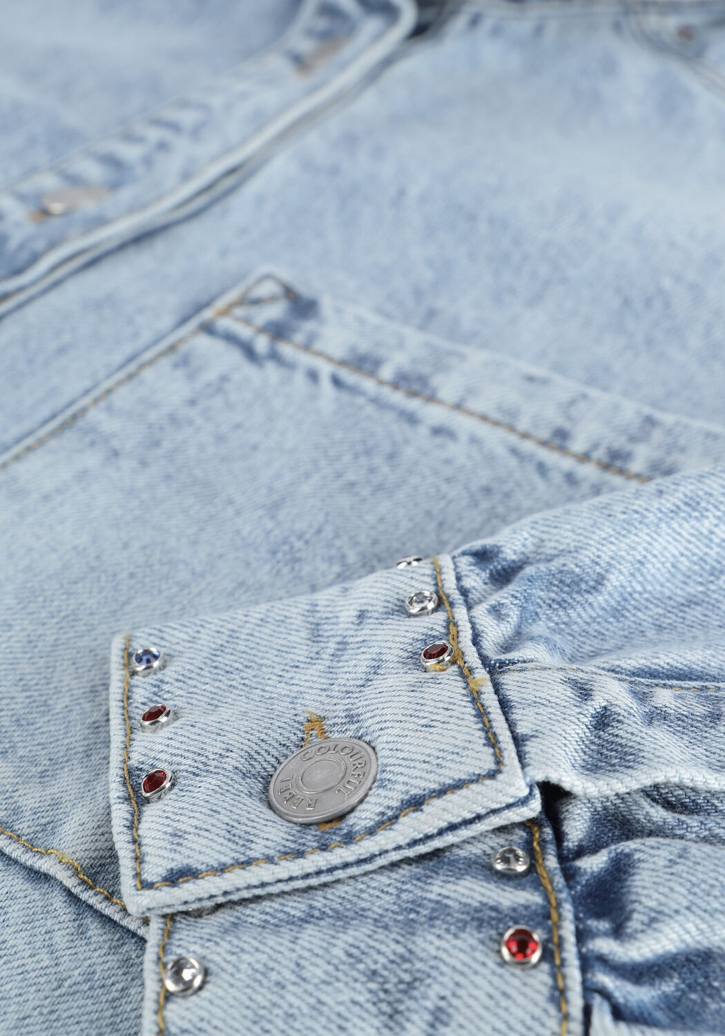 Blauwe COLOURFUL REBEL  TEDDY RINESTONES DENIMBLOUSE - large