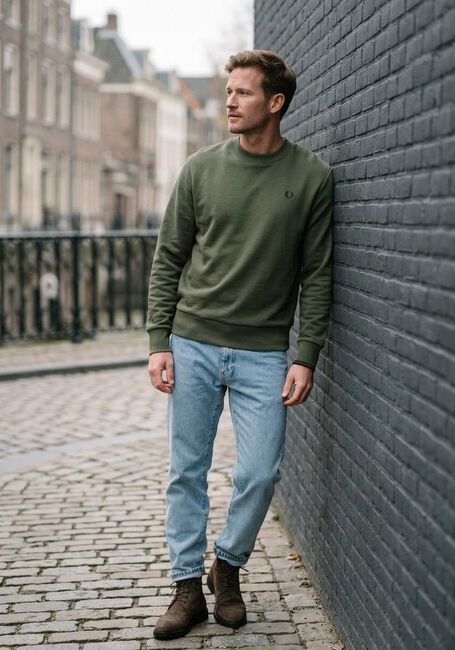 FRED PERRY Pull CREW NECK SWEATSHIRT en vert - large