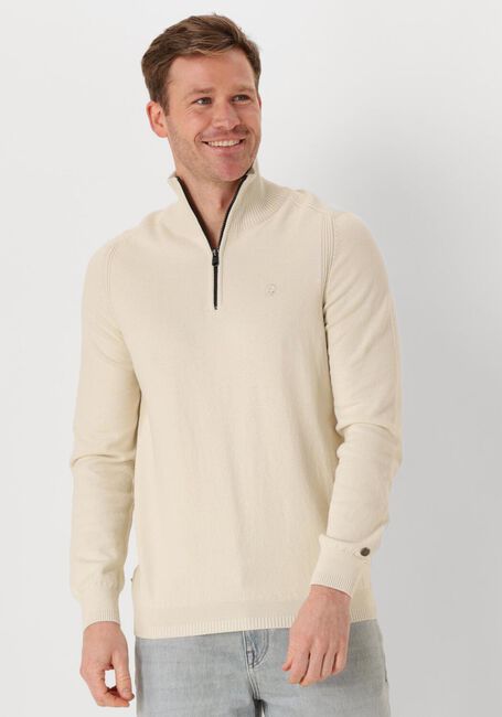 Beige CAST IRON Trui HALF ZIP COLLAR COTTON STRETCH - large
