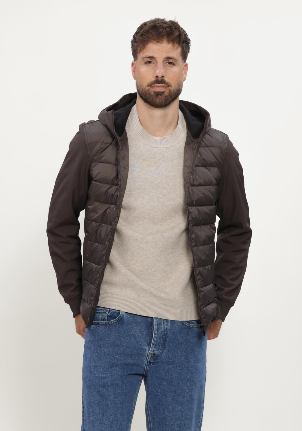 AIRFORCE Veste matelass&eacute; HOODED COVE JACKET en marron - large