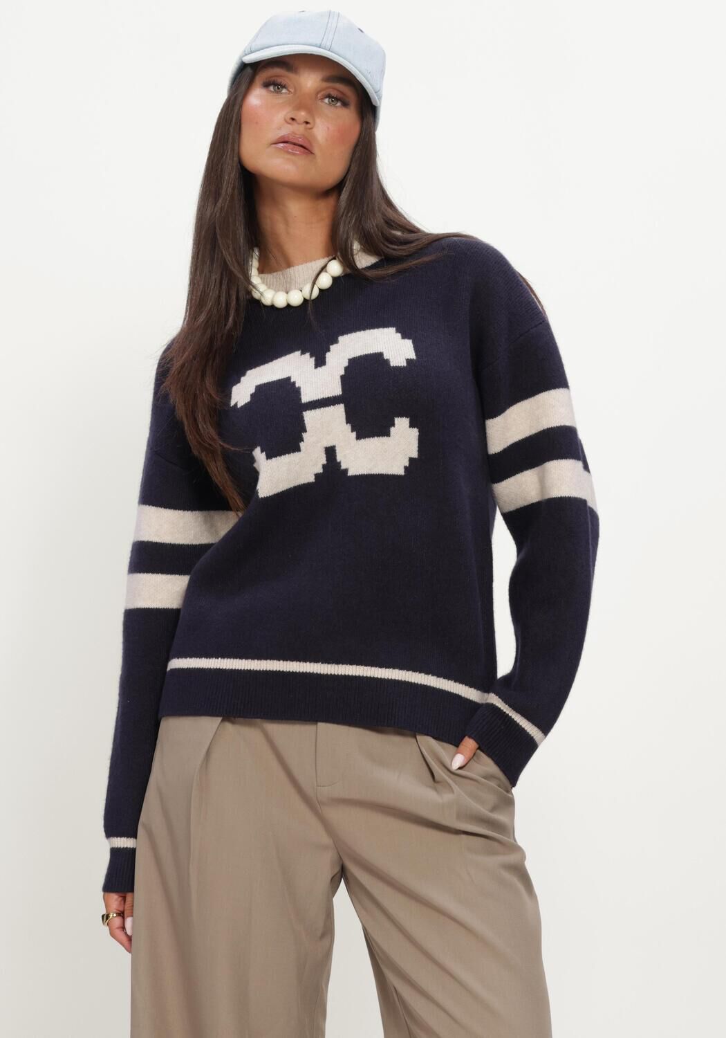 Donkerblauwe CO'COUTURE Trui ROWCC COCO LOGO KNIT - large