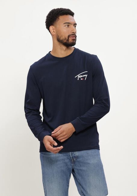 Donkerblauwe TOMMY JEANS T-shirt TJM SLIM SIGNATURE CHEST TEE LS - large