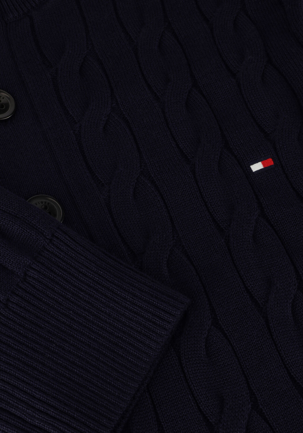 TOMMY HILFIGER Pull CLASSIC COTTON CABLE BTTN MOCK Bleu fonc&eacute; - large