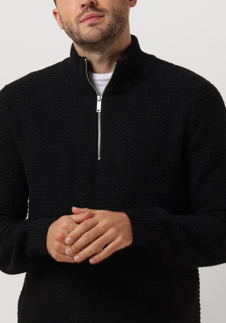 SELECTED HOMME Pull SLHTHIM LS KNIT STRUCTURE HALF ZIP en noir - large