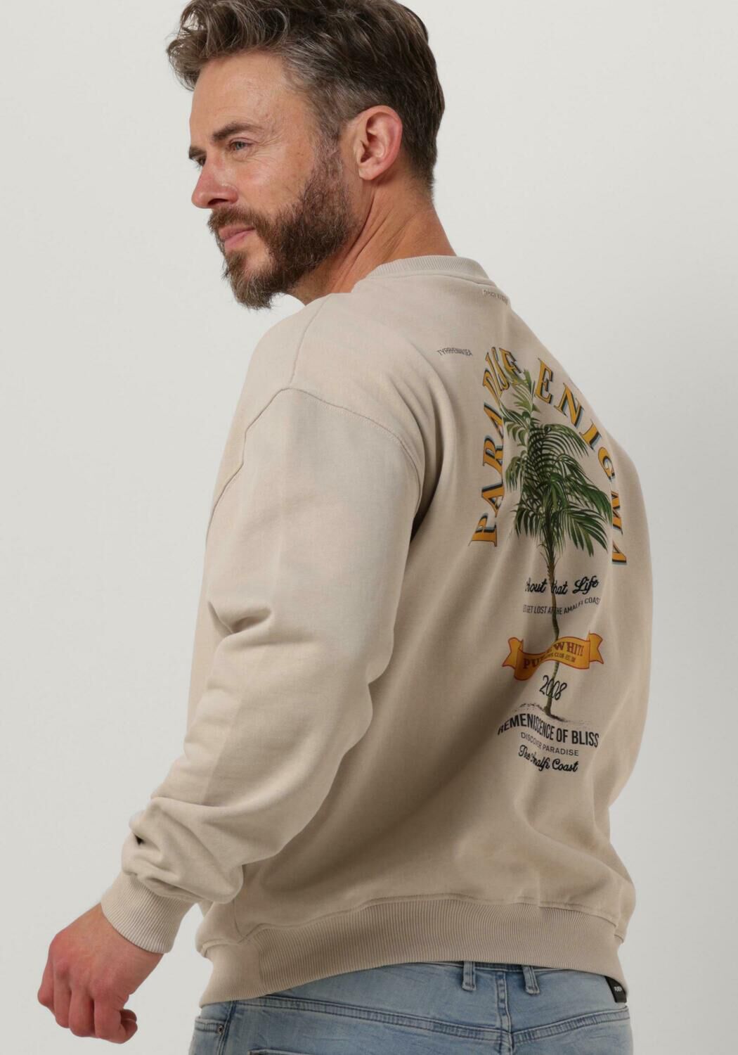 Zand PUREWHITE Trui CREWNECK WITH SMALL LOGO ON CHEST AND BIG BACK PRINT Omoda