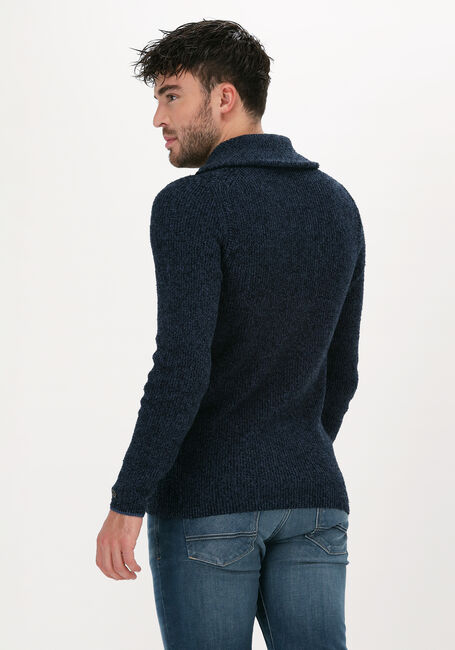 Donkerblauwe CAST IRON Trui HALF ZIP COLLAR COTTON BOUCLE  - large