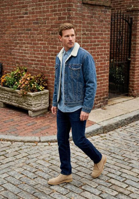 LEVI'S Veste en jean TYPE 3 SHERPA TRUCKER en bleu - large