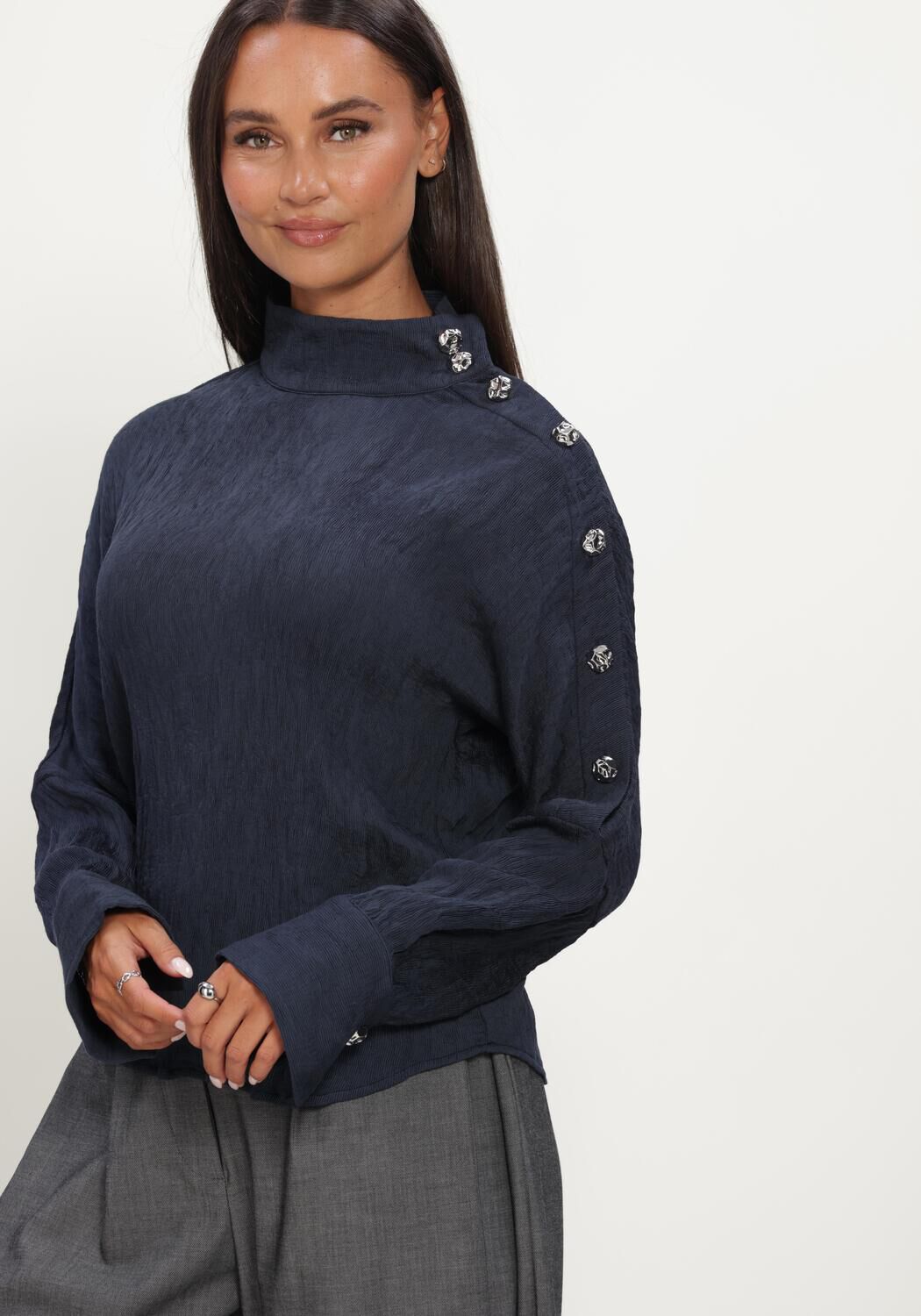 Donkerblauwe CO'COUTURE  CAMELLOCC ASYM BUTTON BLOUSE - large