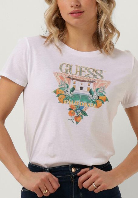 Witte GUESS T-shirt SS GUESS MANSION LOGO EASY TEE - large