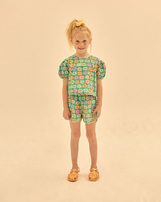 Groene Jelly Mallow Korte broek FLOWER SEERSUCKER SHORTS - large