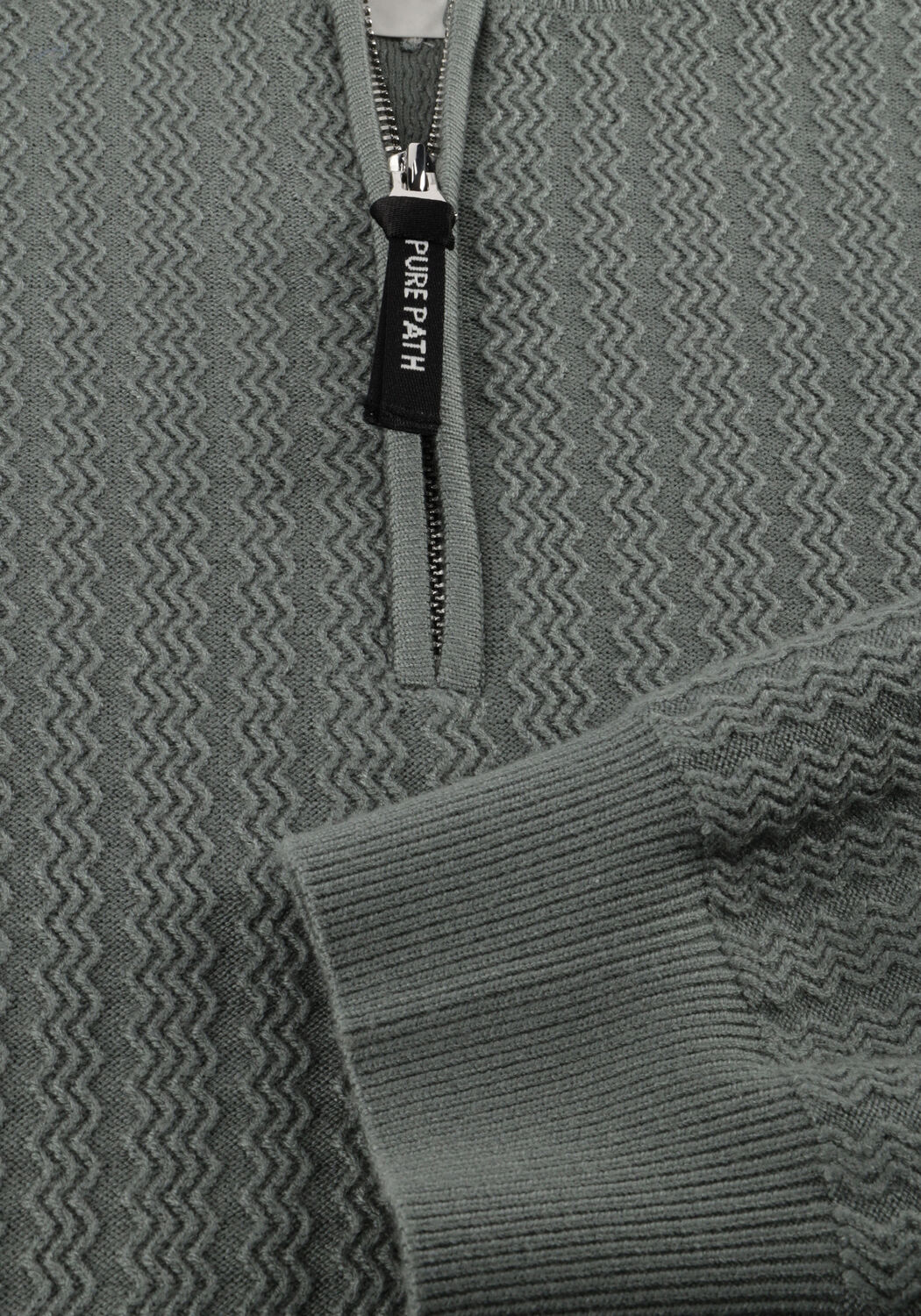 PURE PATH Pull REGULAR FIT ZIG ZAG HALF ZIP KNITWEAR Olive - large