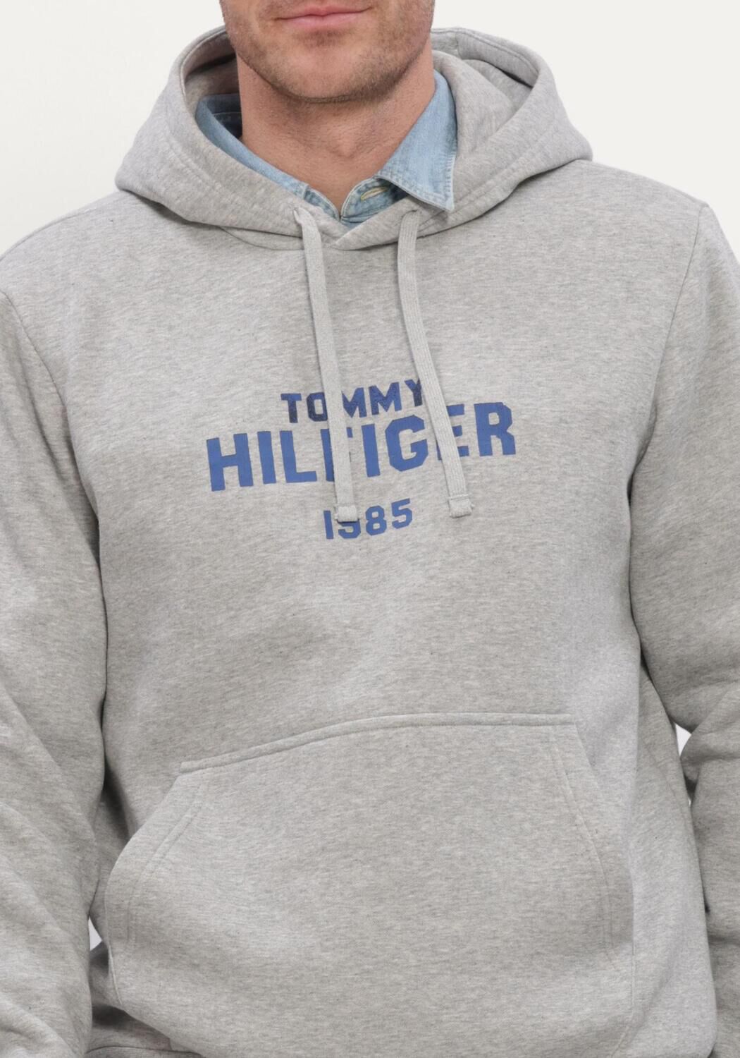Grijze TOMMY HILFIGER Sweater HILFIGER STACK REG FLEECE HOODIE - large