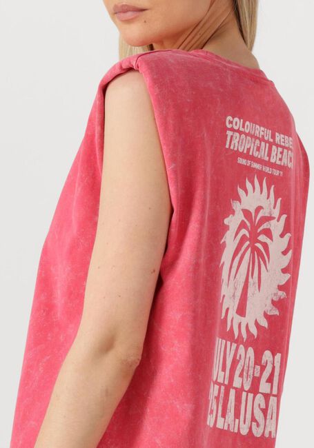 COLOURFUL REBEL Robe midi TROPICAL BEACH TOUR ACID WASH PADDED DRESS SL en rose - large