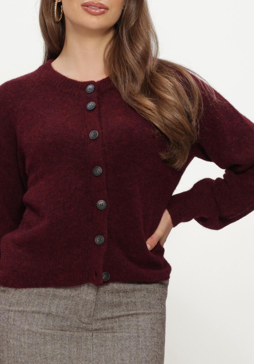 Y.A.S. Gilet YASJOHI LS WOOL BLEND CARDIGAN Bordeaux - large