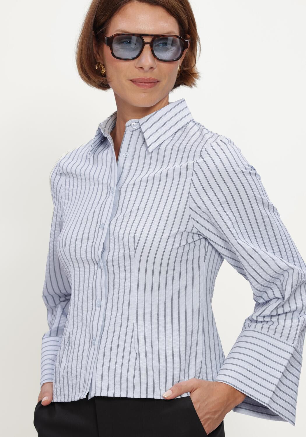 Lichtblauwe NEO NOIR  ROSA STRIPED CREPE SHIRT - large