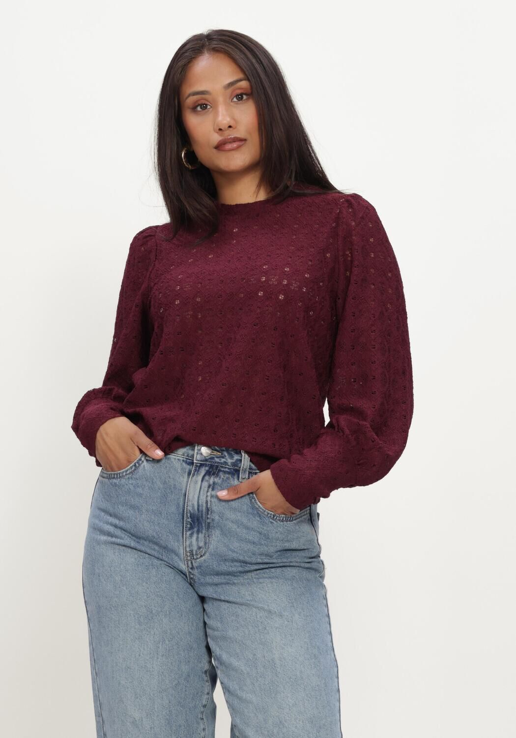 Bordeaux OBJECT Trui OBJLAILA L/S RE TOP NOOS - large