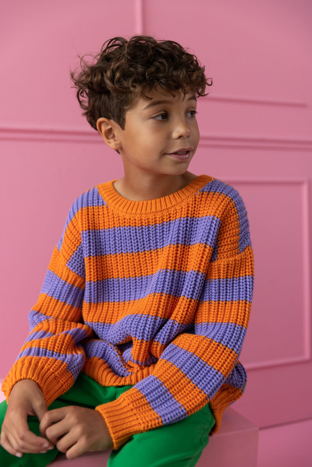 Oranje YUKI KIDSWEAR Trui CHUNKY KNITTED SWEATER - large