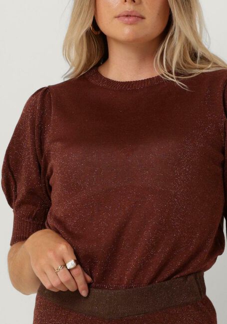 MINUS T-shirt LIVA PUFF HALF SLEEVE METALLIC KNIT PULLOVER en marron - large