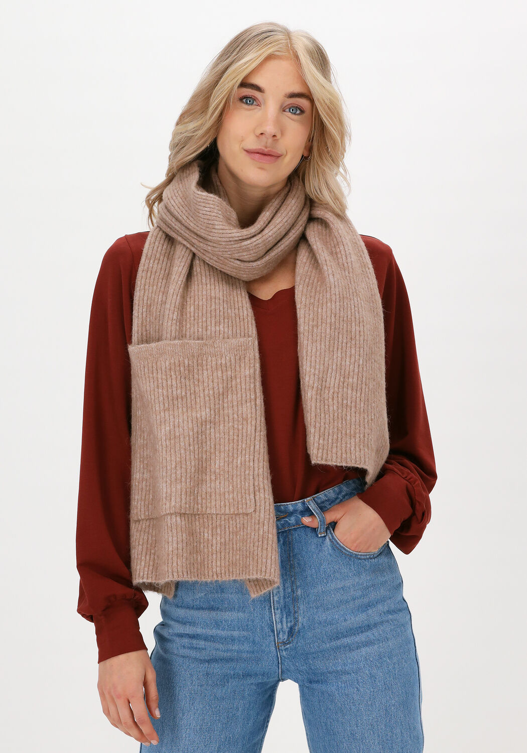 Camel SELECTED WOMEN Sjaal SLFLINNA-MIA KNIT POCKET SCARF