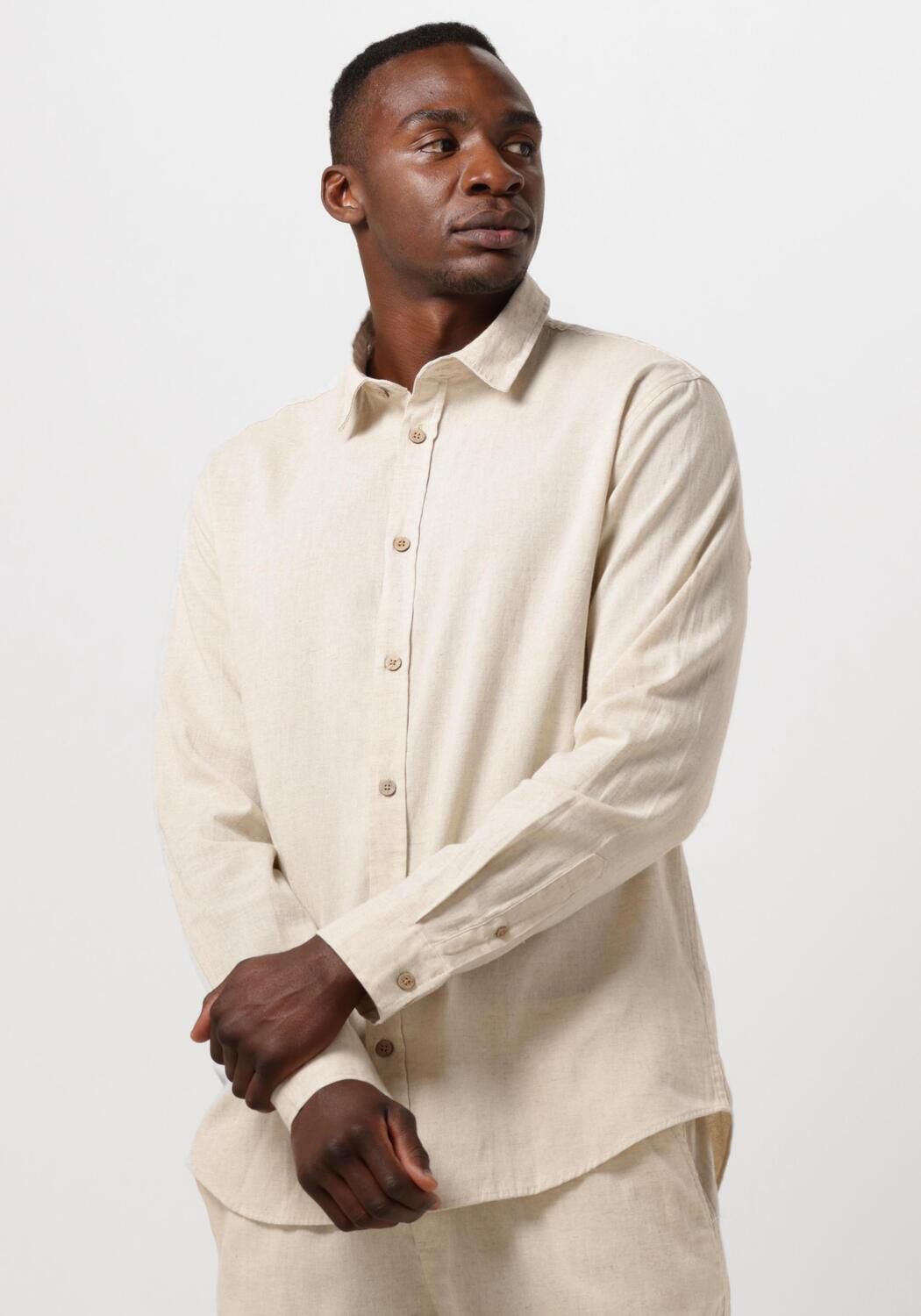 Beige ANERKJENDT Casual overhemd AKLOUIS L S LINEN SHIRT Omoda