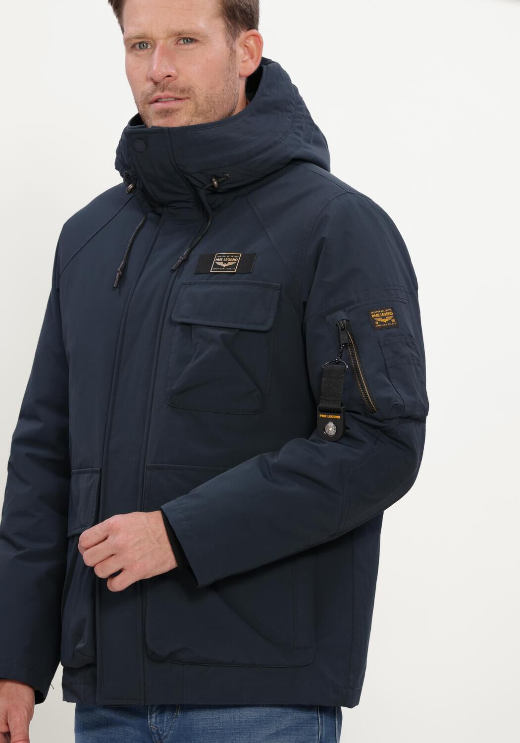 Donkerblauwe PME LEGEND Gewatteerde jas SEMI LONG JACKET YETCRAFT - large