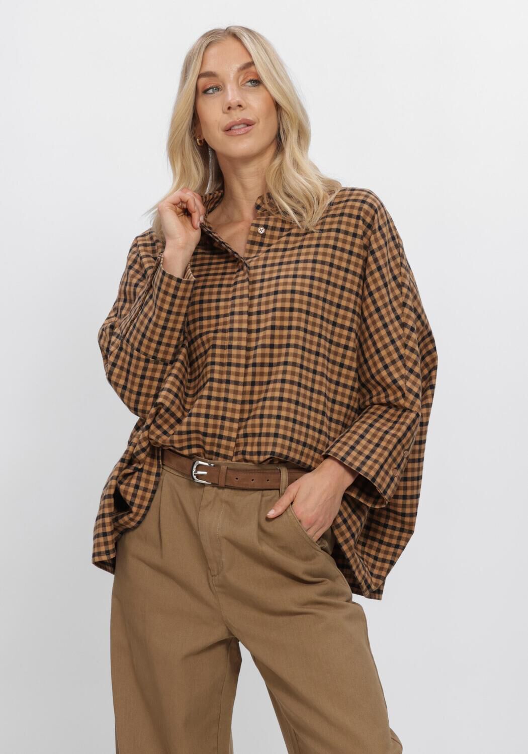 Camel WITHBLACK  WBLMADISON CHECK BAT SHIRT - large