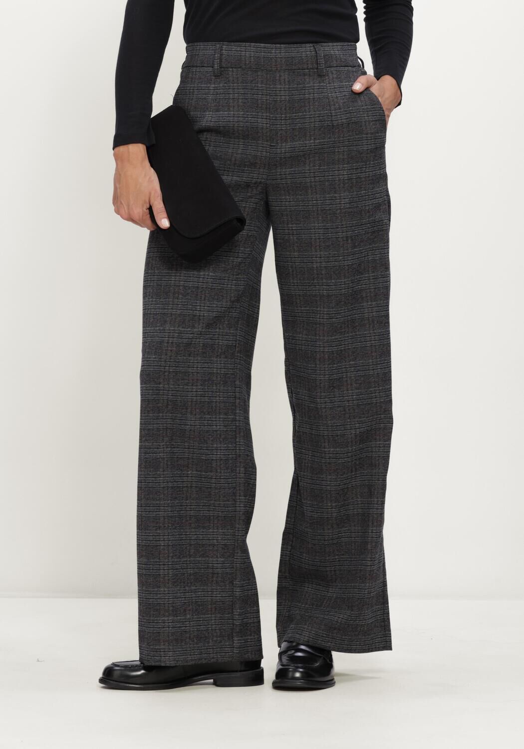 Donkergrijze OBJECT Wijde broek OBJLISA WIDE PANT AOP NOOS - large