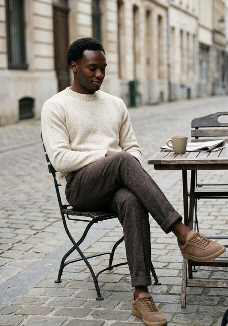 SELECTED MEN Pull SLHNEIL LS KNIT NEPS CREW NECK en beige - large