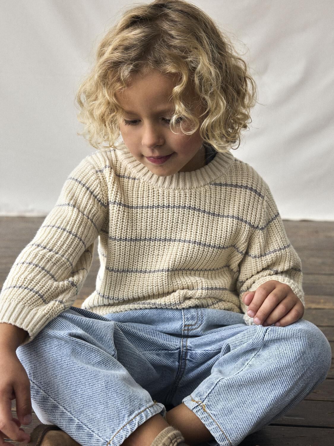 LIL' ATELIER Pull NMMEMLEN LS KNIT STRIPES LIL en beige - large