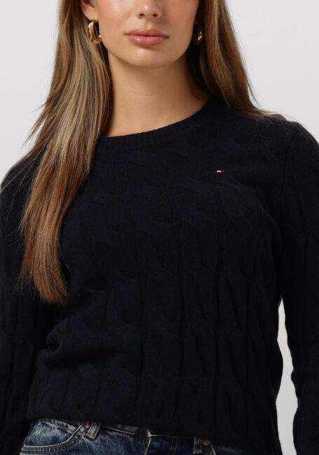 Donkerblauwe TOMMY HILFIGER Trui SOFT WOOL CABLE ROLL-NK - large