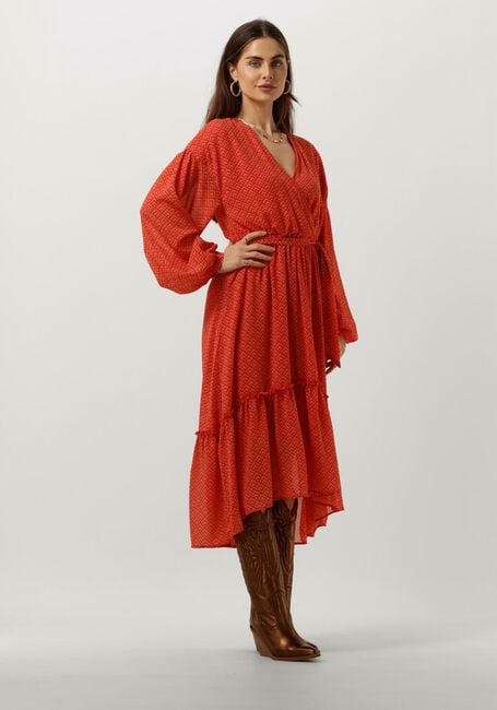 Oranje COLOURFUL REBEL Midi jurk EMBLA SMALL GEO BALLOON SLEEVE MIDI DRESS - large