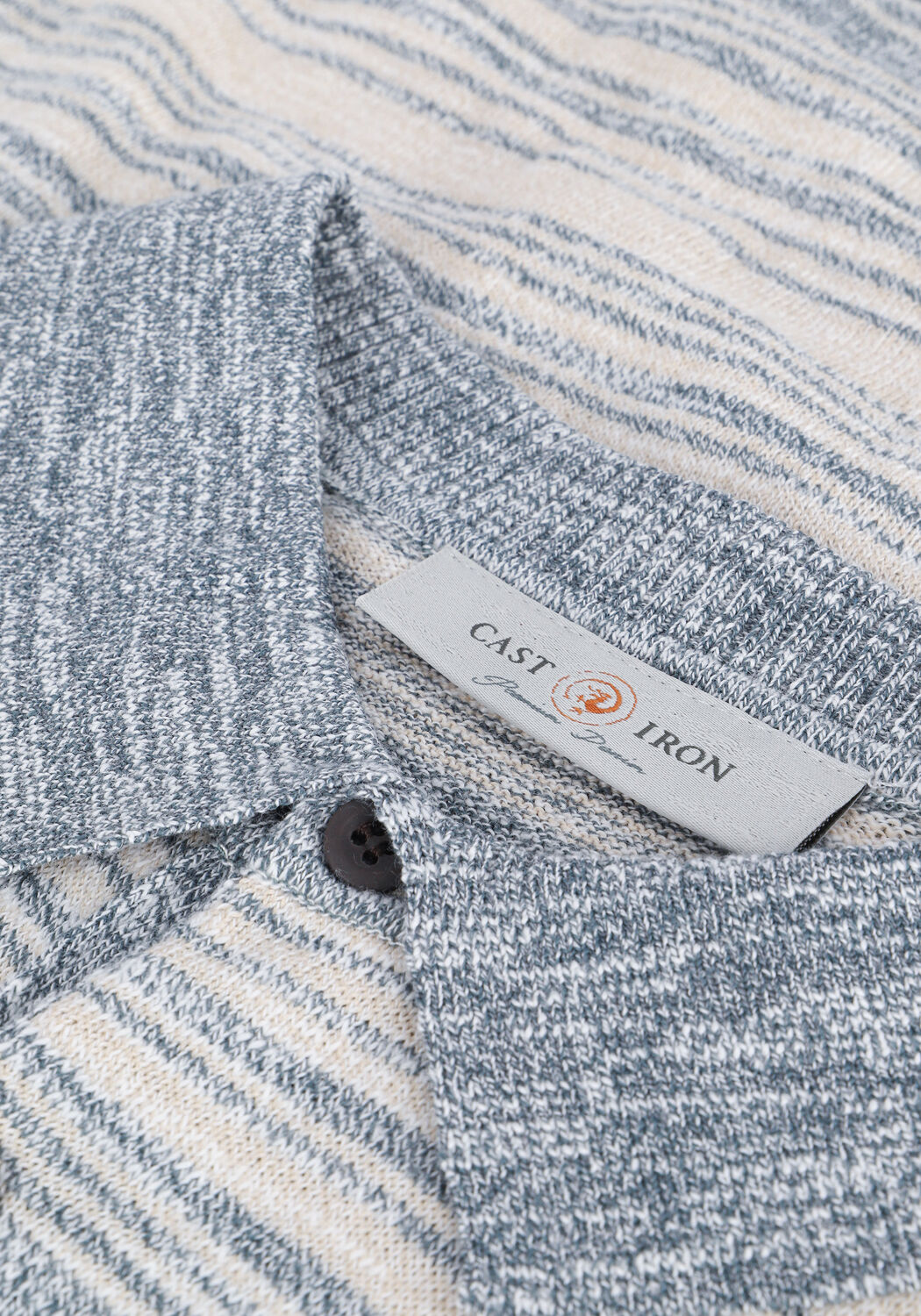 CAST IRON Polo SHORT SLEEVE POLO COTTON SLUB STRIPE KNITTED Bleu clair - large