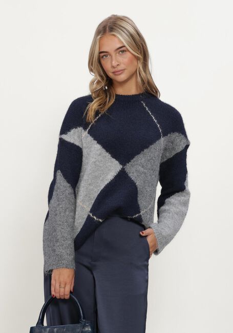NEO NOIR Pull INGA CHECK FLUFF KNIT BLOUSE Bleu fonc&eacute; - large
