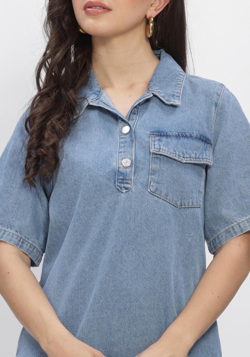 Lichtblauwe EDITED Mini jurk ASTA DENIM DRESS - large
