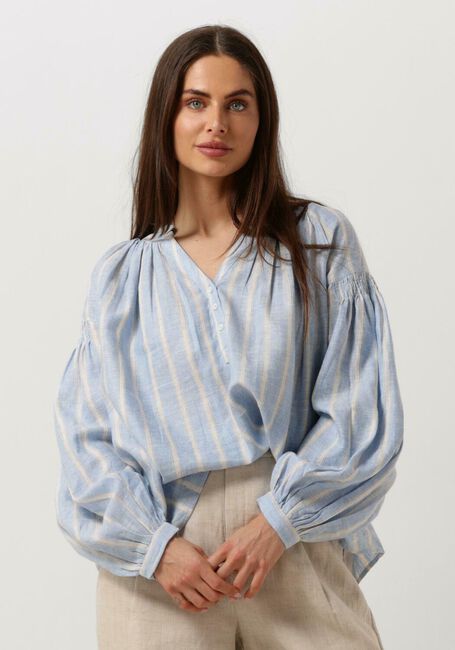 Lichtblauwe MOS MOSH  SAFI STRIPED LINEN SHIRT - large