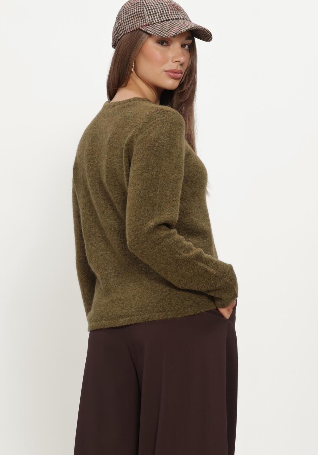 Olijf SELECTED WOMEN Trui SLWLULU NEW LS KNIT O-NECK - large