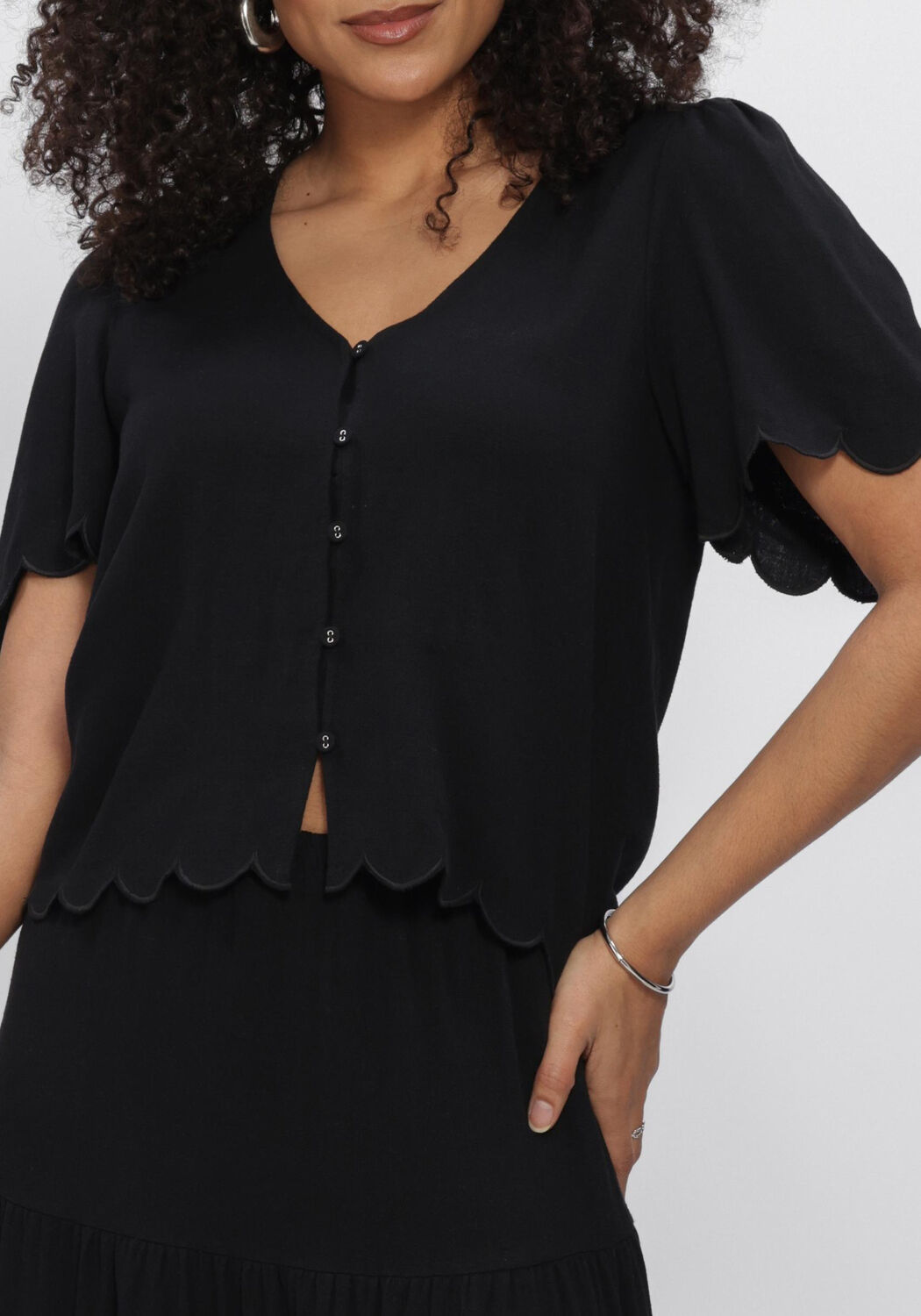 Zwarte OBJECT Vest OBJSANNE 2/4 LO V-NECK TOP - large