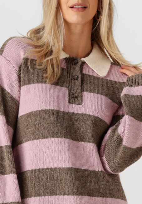 MODSTRÖM Pull PELHAMMD STRIPE POLO en rose - large