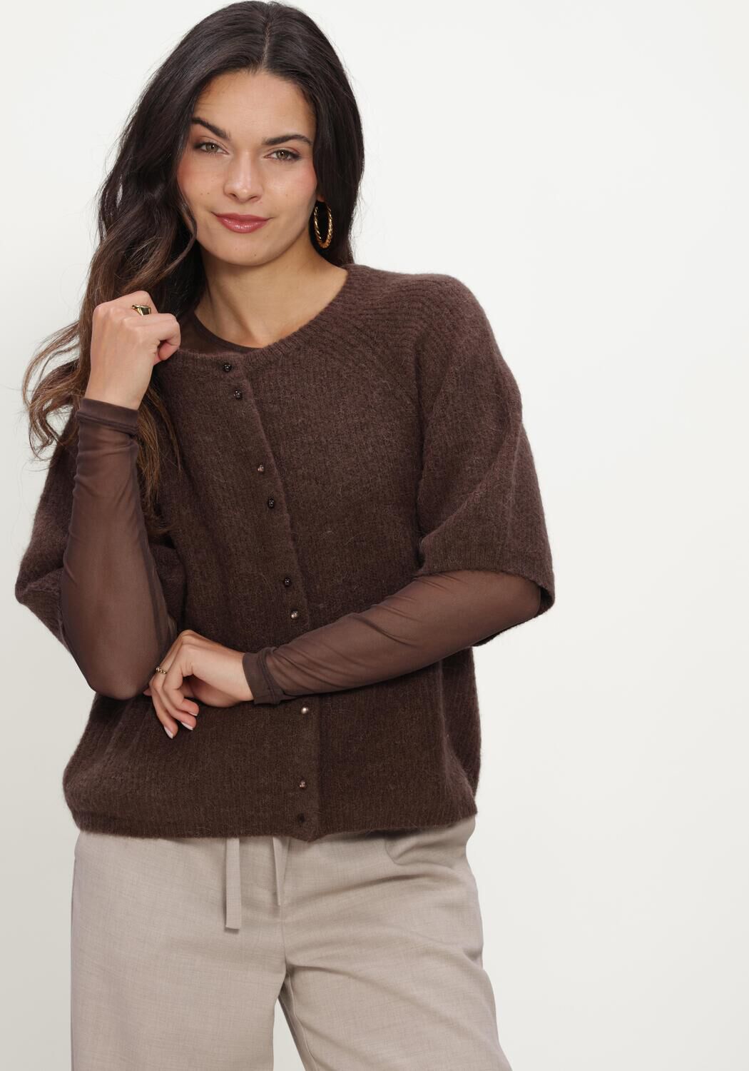 Bruine MSCH COPENHAGEN Trui MSCHBONDIE HOPE 2/4 CARDIGAN - large