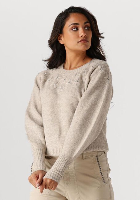 SUMMUM Pull SWEATER WOOL ELASTANE BLEND KNIT en beige - large