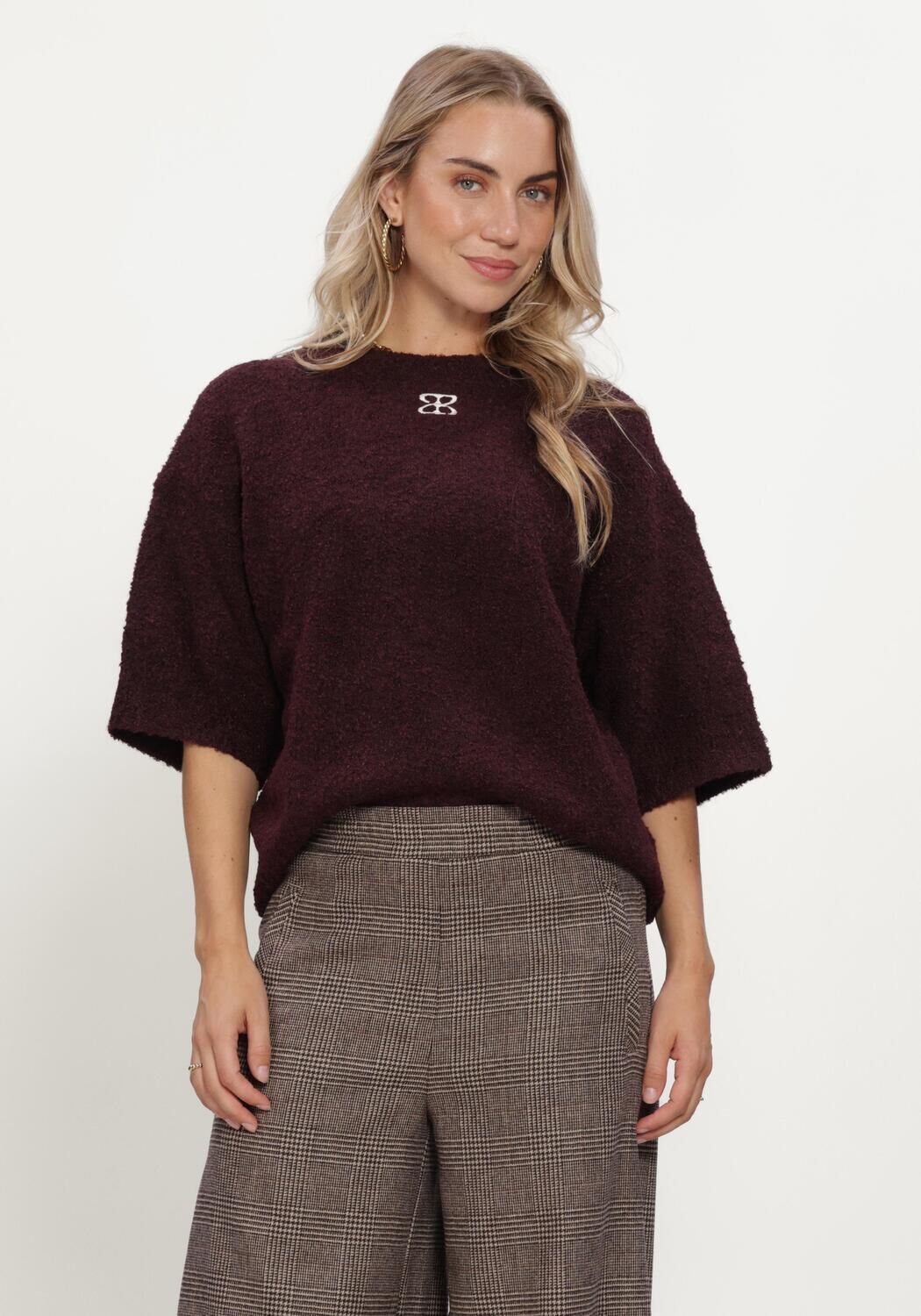 STUDIO AR Pull JESSICA BOUCLE KNIT Bordeaux - large