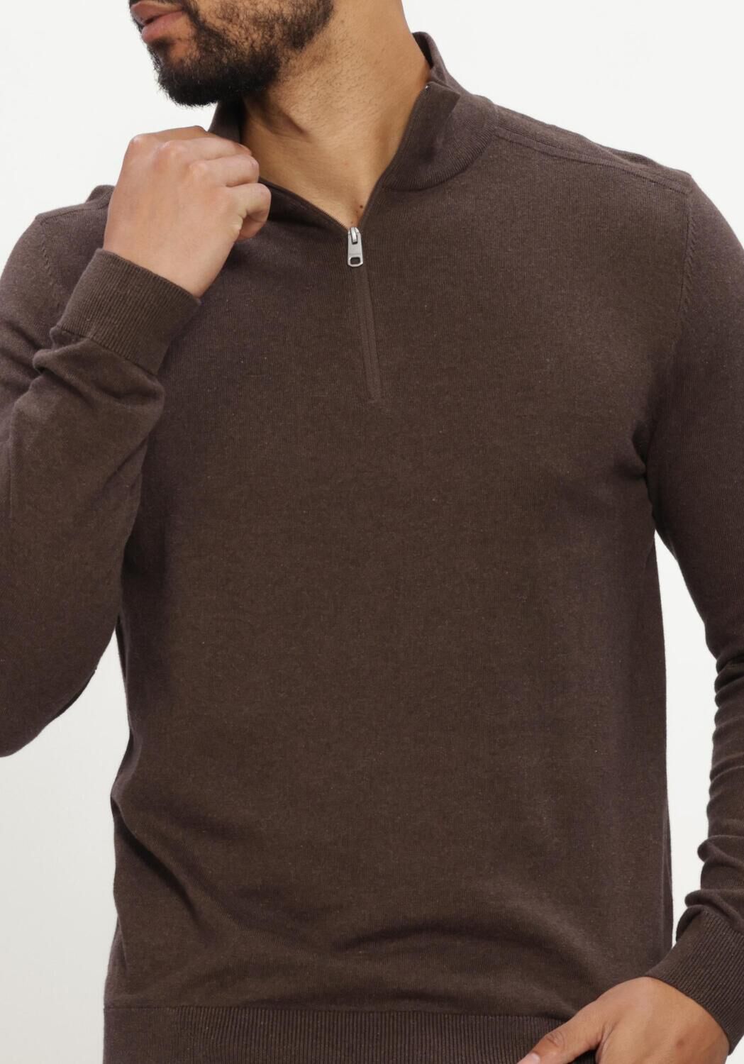 Bruine SELECTED MEN Trui SLHBERG HALF ZIP CARDIGAN NOOS - large
