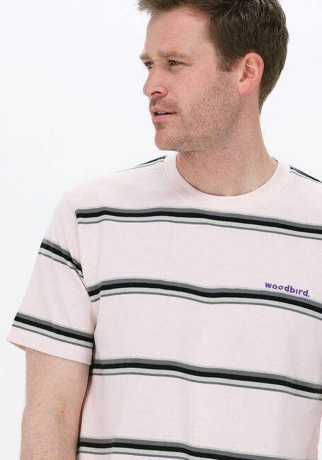 WOODBIRD T-shirt ACE STRIPE TEE Rose clair - large