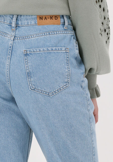 Lichtblauwe NA-KD Mom jeans HIGH WAIST SIDE SLIT DENIM - large