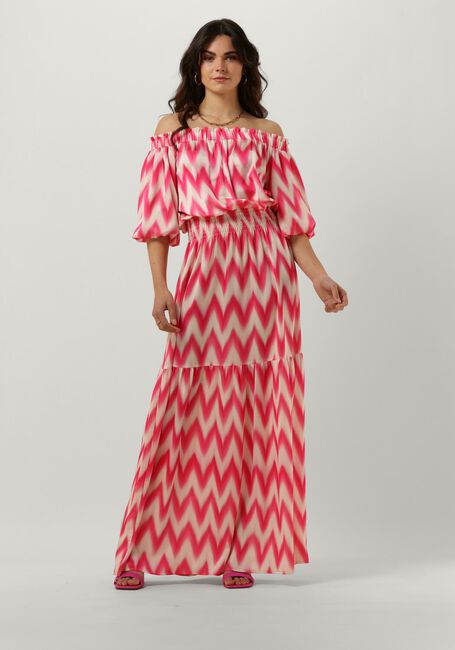 Fuchsia ACCESS Maxi jurk OFF-THE-SHOULDERS GEOMETRICALLY PRINTED DRESS - large
