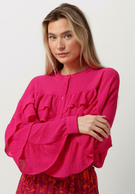Roze ALIX THE LABEL  LADIES WOVEN STRUCTURED CHIFFON RUFFLE BLOUSE - large