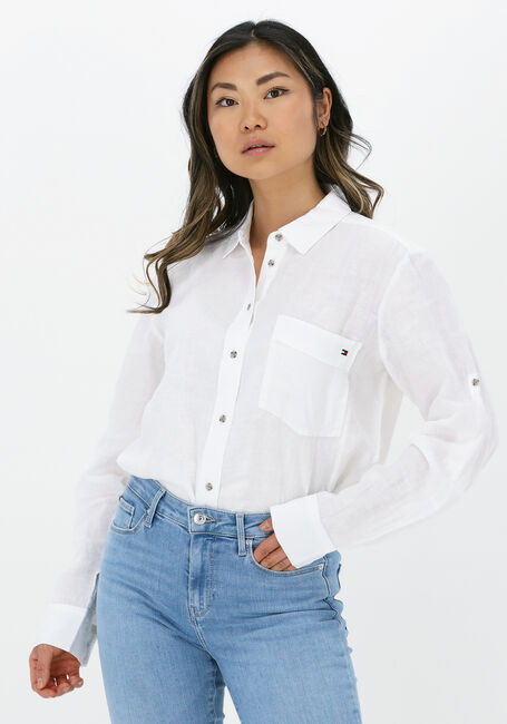 Witte TOMMY HILFIGER  LINEN N RELAXED LONG SHIRT - large