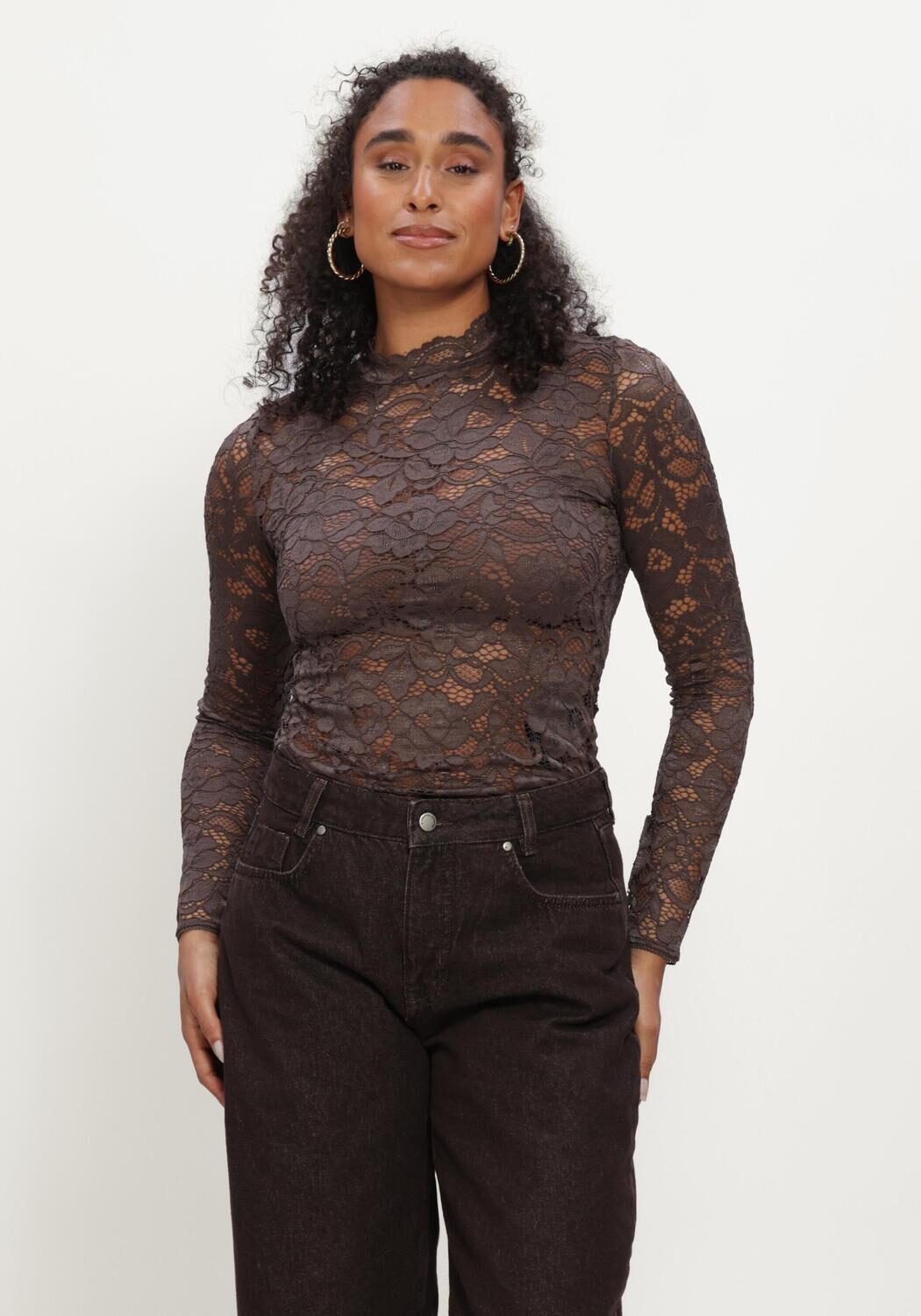 Bruine Y.A.S. Top YASLACEY LS LACE TOP - large