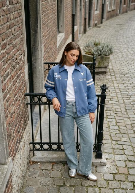 Blauwe ALIX THE LABEL Jack LADIES WOVEN SPORT BOMBER - large